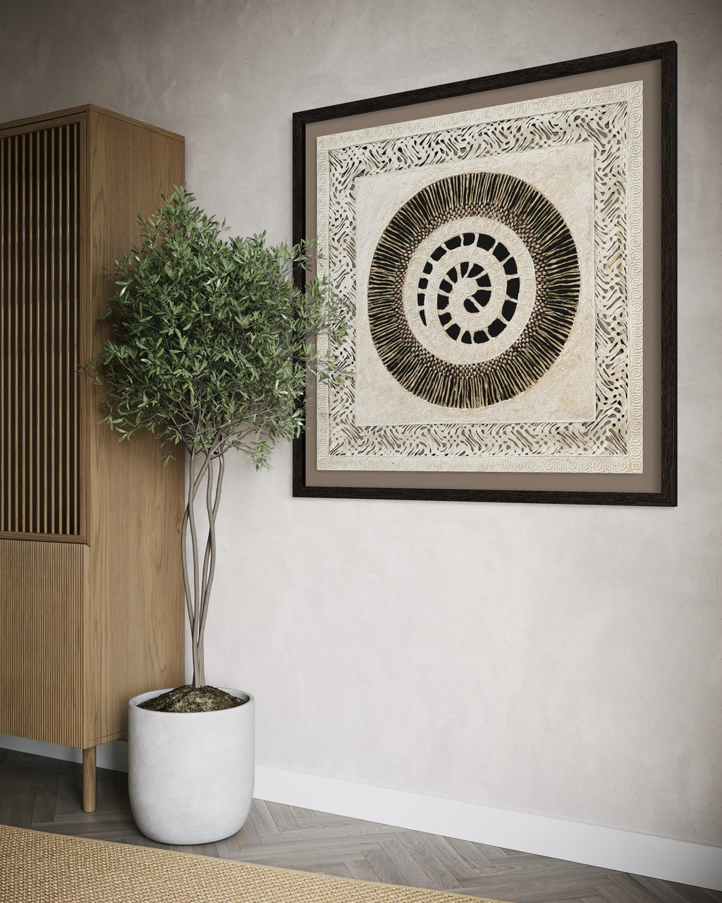 "Ivory Spiral" ∙ Amate Art  28"x28"  (Unframed)