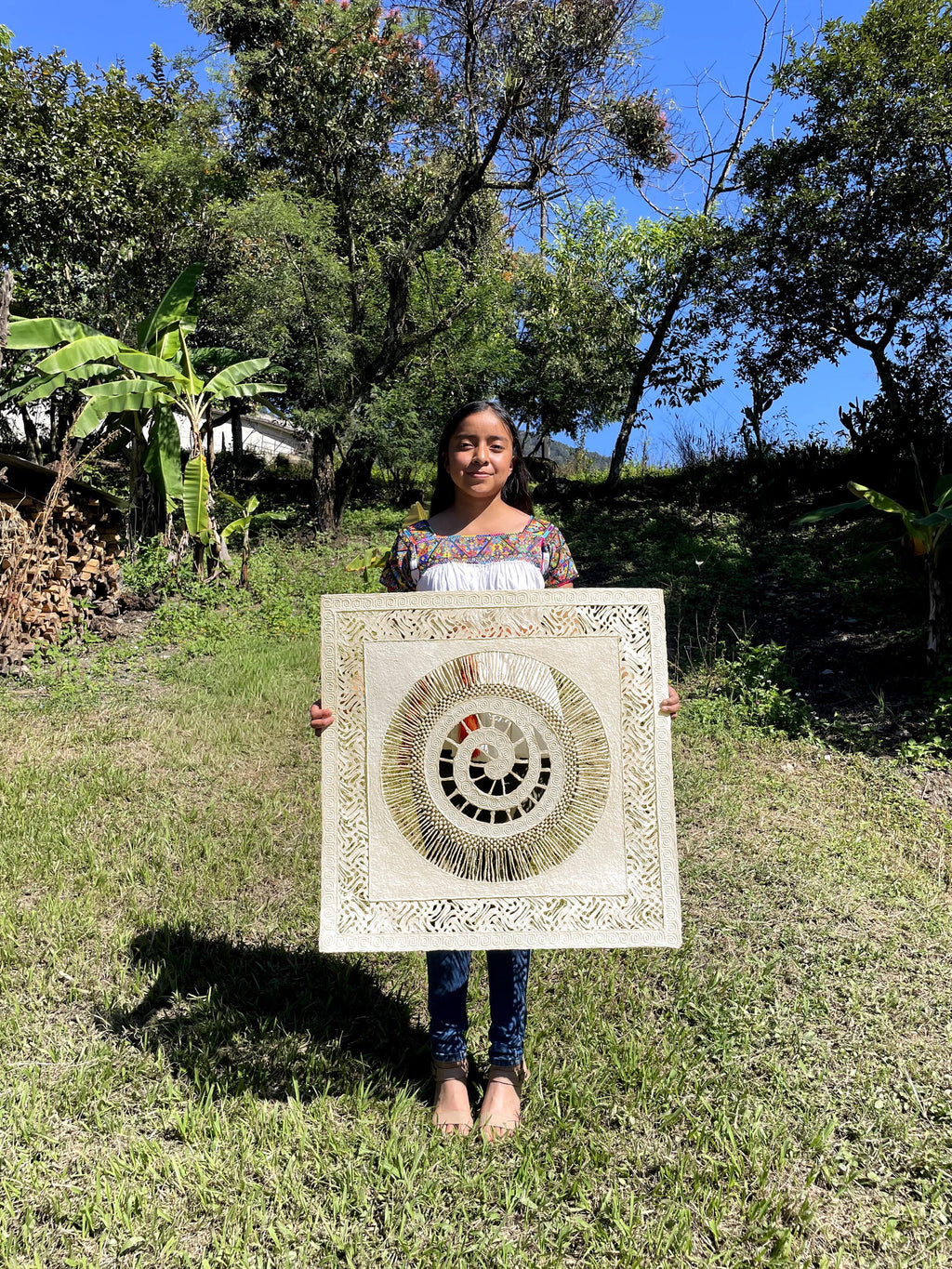 "Ivory Spiral" ∙ Amate Art  28"x28"  (Unframed)