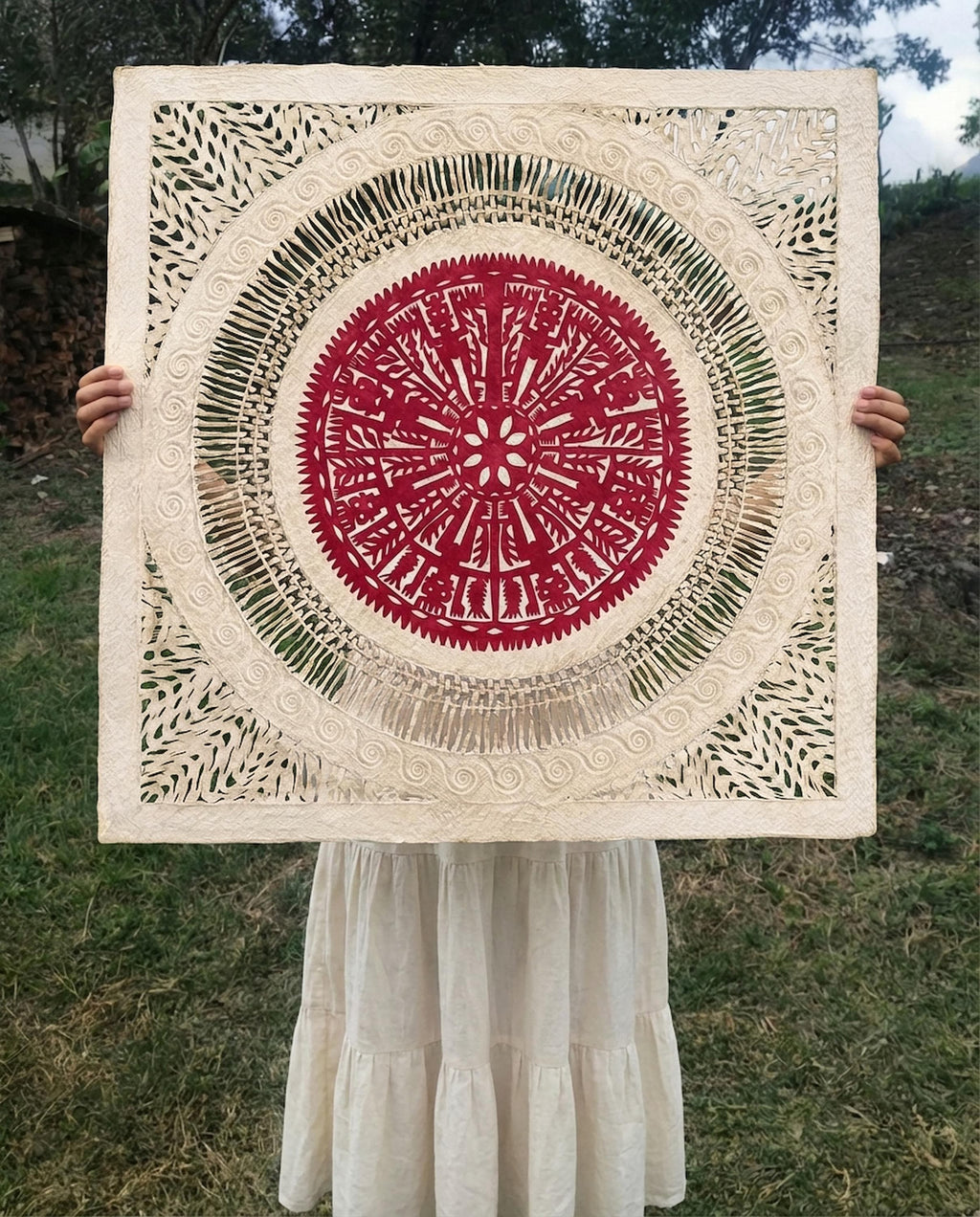 "Red Lace" ∙ Amate Art  23.5"x23.5"  (Unframed)