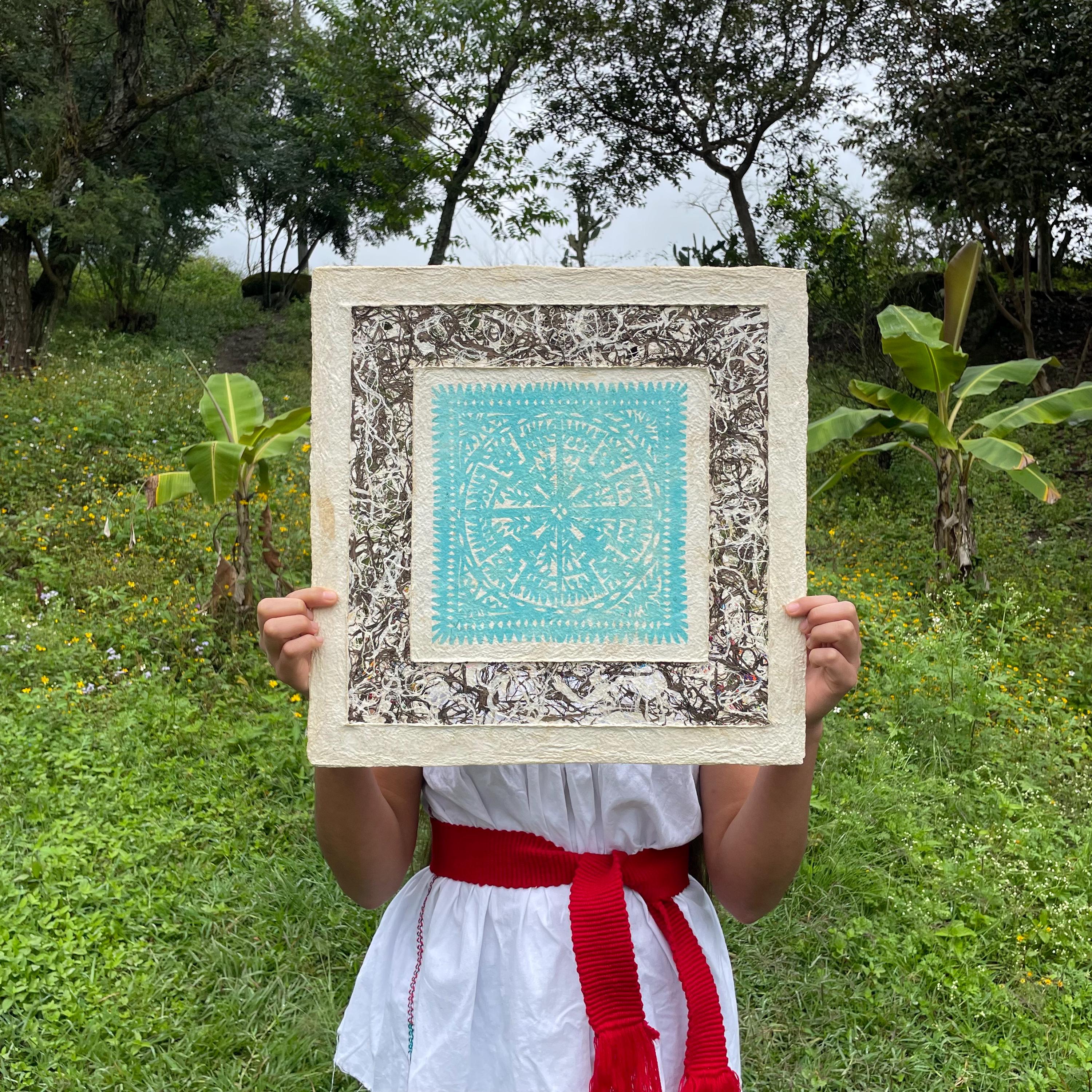 "Turquoise Lace" ∙ Amate Art  15.75"x15.75"  (Unframed)